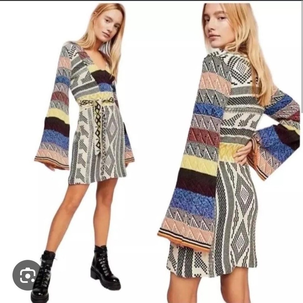 FREE PEOPLE Patchwork Sweater Dress Mulitcolored